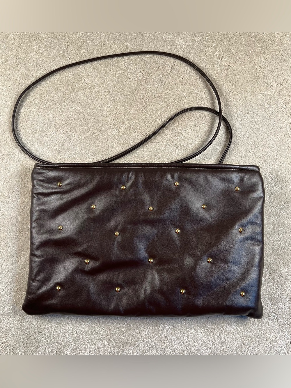 Vintage Pruse Genuine Leather Made in USA Brown Studded - Picture 1 of 10